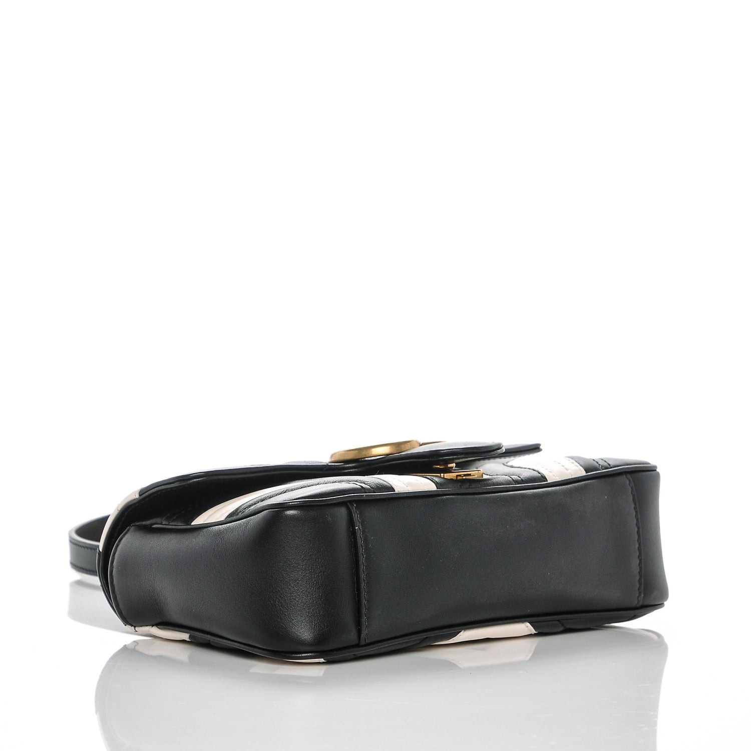 Gucci Calfskin Matelasse Mini GG Marmont Shoulder Bag Black White 4 of 6
