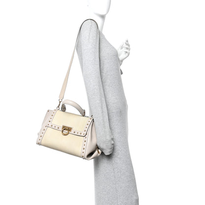 Salvatore Ferragamo Snakeskin Studded Medium Sofia Satchel Beige White 2 of 9