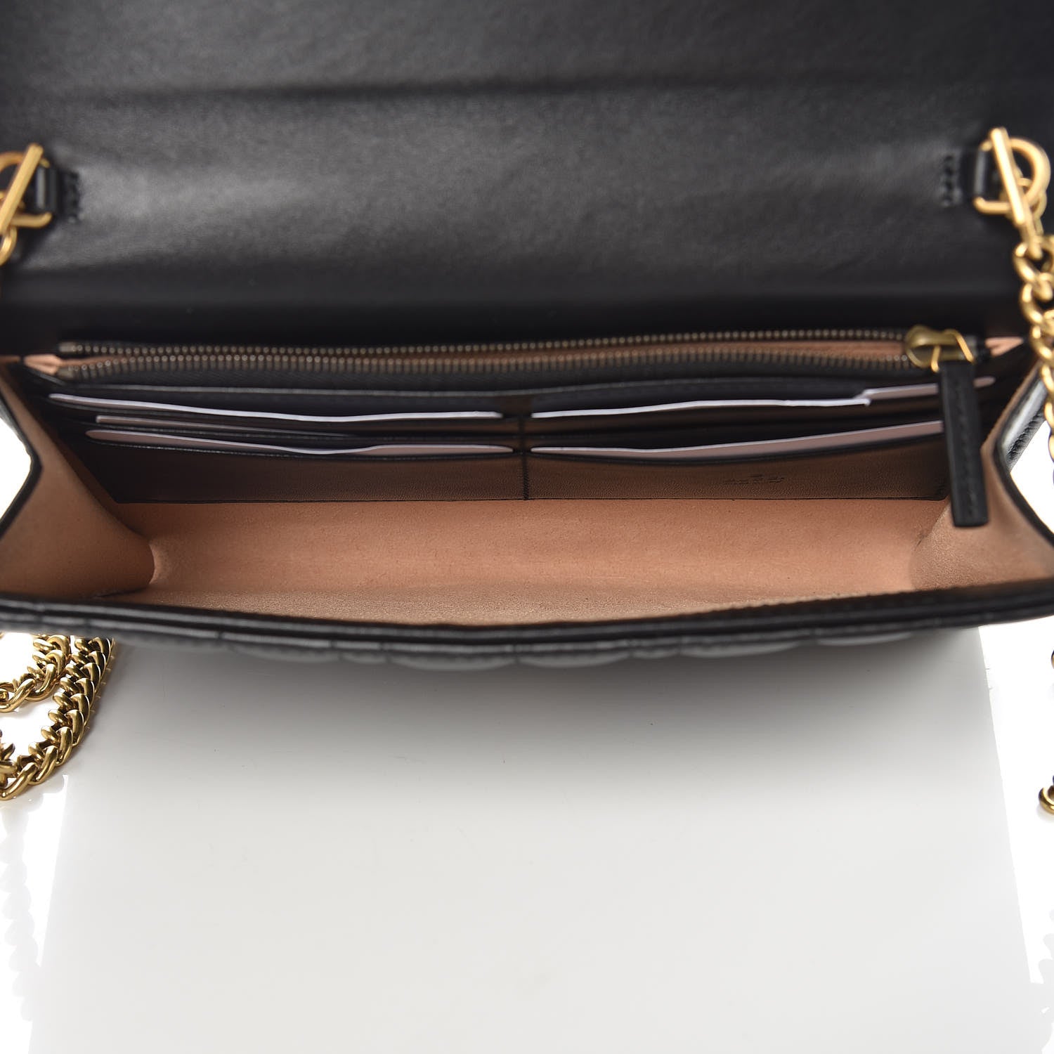 Gucci Calfskin Matelasse Mini Pearly GG Marmont Chain Wallet Black 5 of 14
