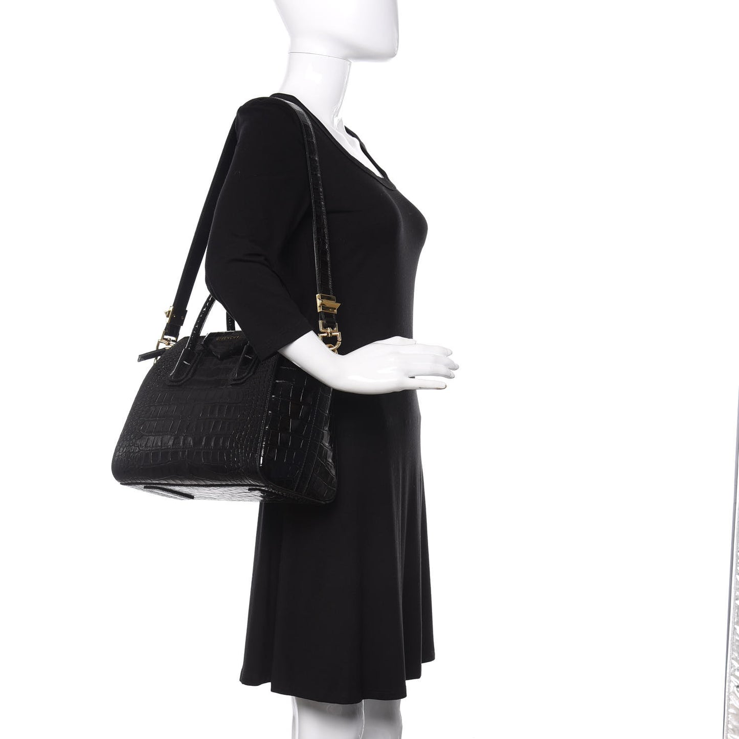 Calfskin Crocodile Embossed Small Antigona Black