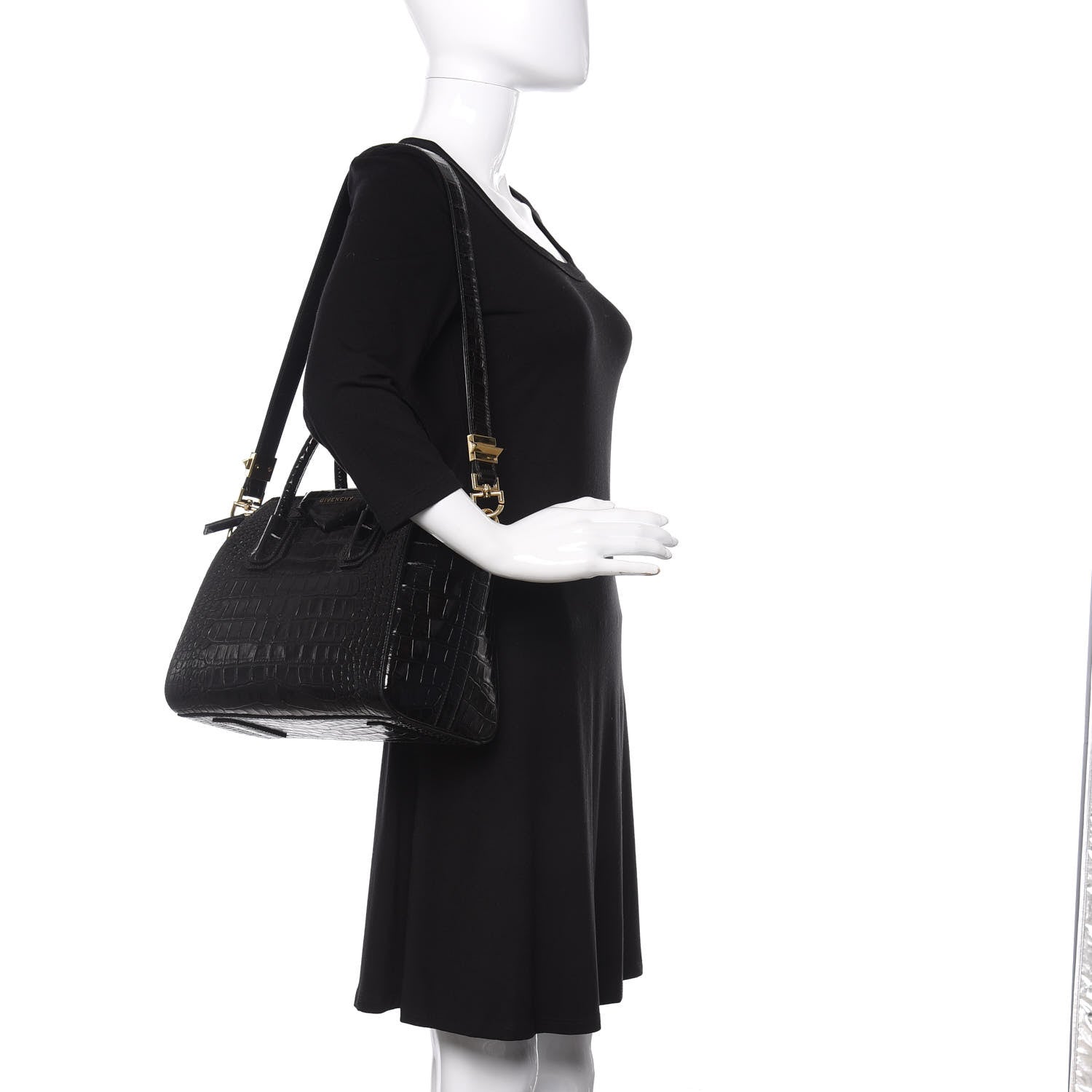 Givenchy Calfskin Crocodile Embossed Small Antigona Black 2 of 11