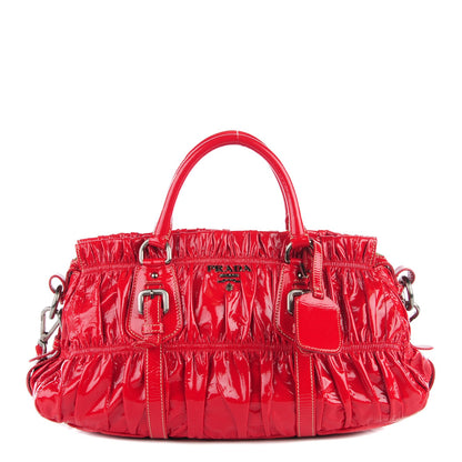 Prada Vernice Patent Dressy Gaufre Tote Rosso 1 of 9