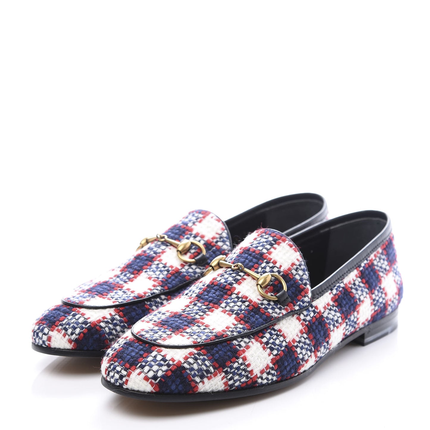Vintage Tweed Check Horsebit Womens Jordaan Loafers 39 White Hibiscus Red Marine