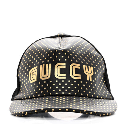 Gucci X SEGA Calfskin GUCCY Stars Baseball Hat XXL Black Gold 3 of 11