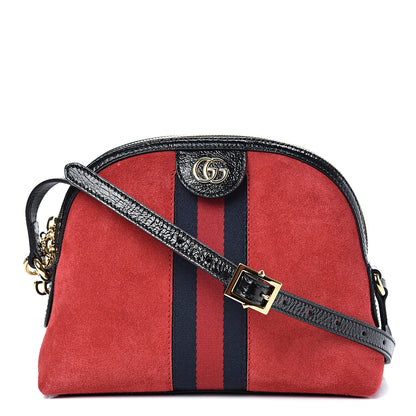 Gucci Suede Patent Web GG Small Ophidia Dome Shoulder Bag Hibiscus Red 1 of 12