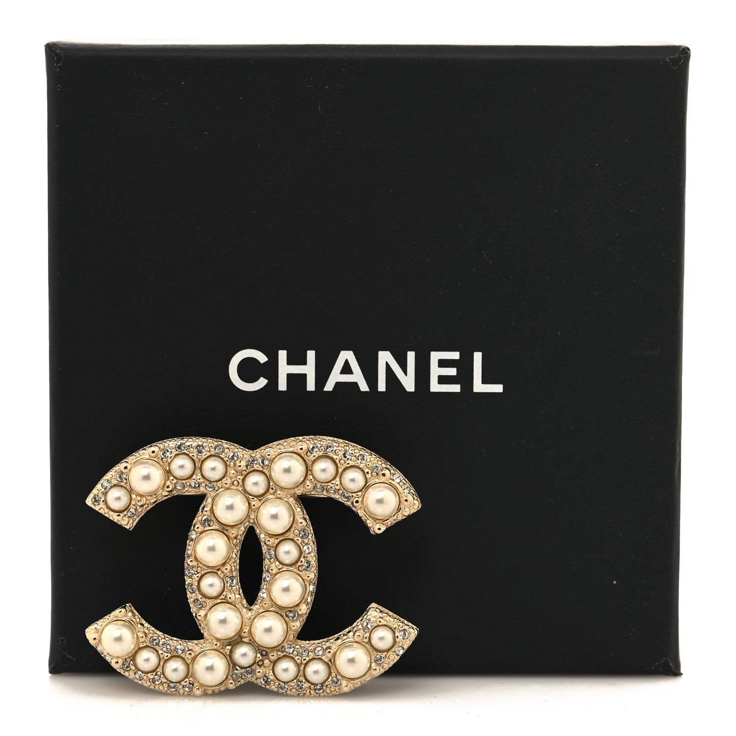 Chanel Metal Crystal Graduated Pearl CC Brooch Gold 4 of 4