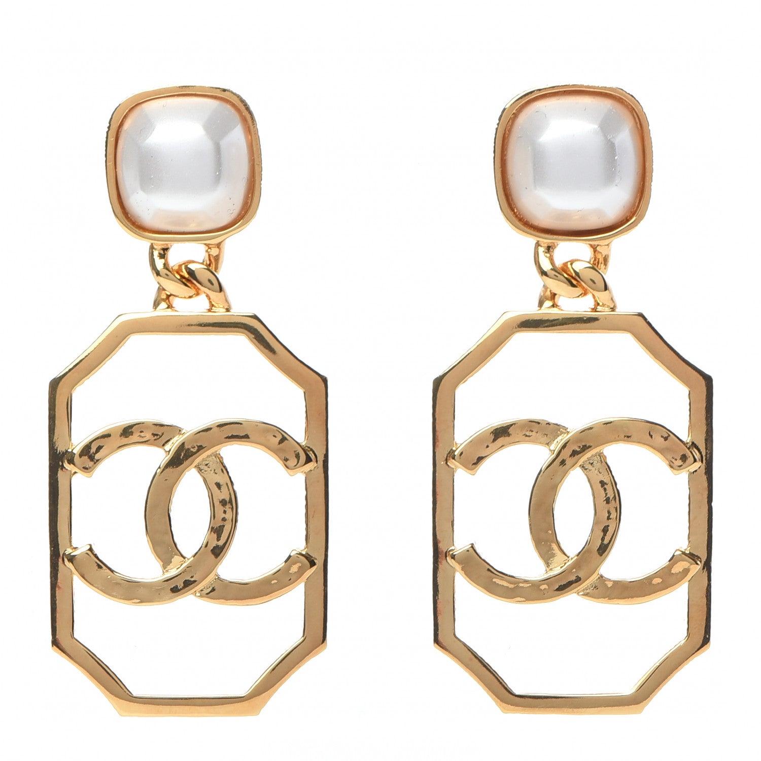 Chanel Metal Pearl CC Drop Earrings Gold 1 of 3