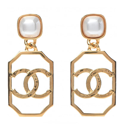 Chanel Metal Pearl CC Drop Earrings Gold 1 of 3