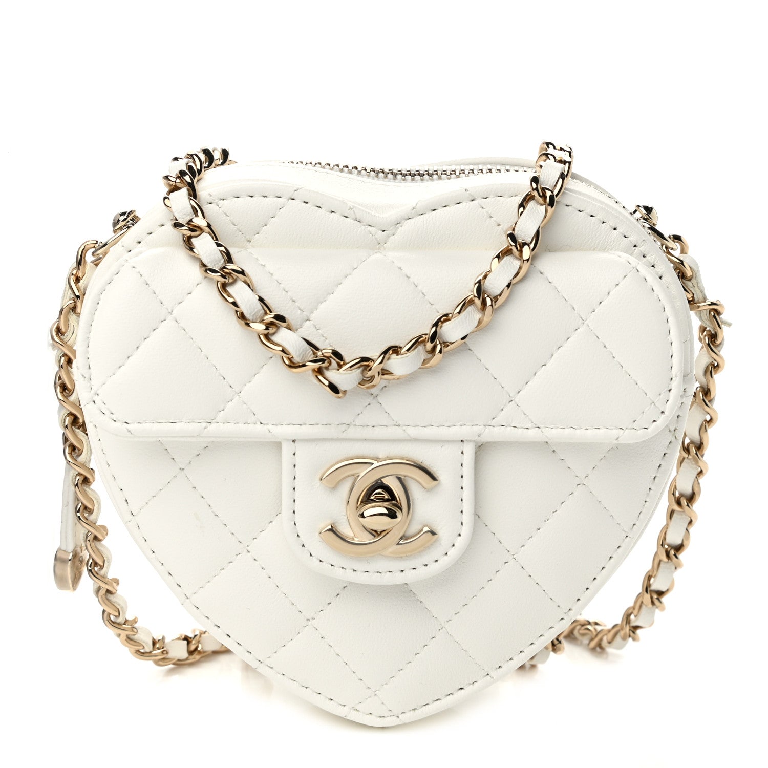 Chanel Lambskin Quilted CC In Love Heart Clutch With Chain White 1 of 11