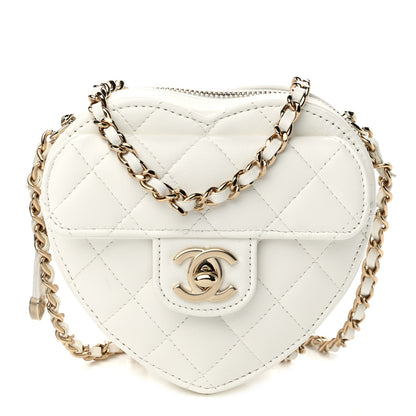Chanel Lambskin Quilted CC In Love Heart Clutch With Chain White 1 of 11