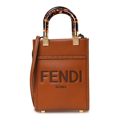 Fendi Vitello King Plexiglass Logo Embossed Mini Fendi Sunshine Shopper Tote Cuoio 1 of 11