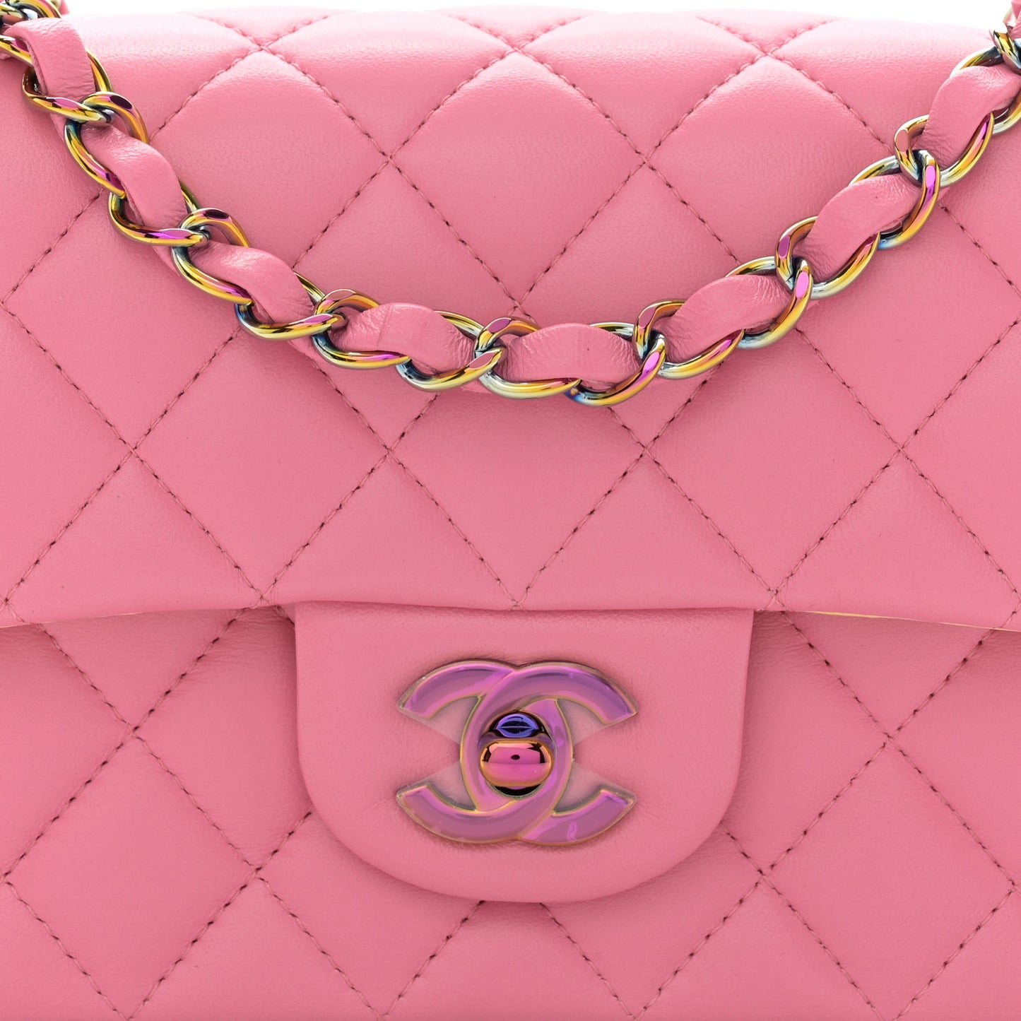 Lambskin Quilted Mini Rectangular Flap Pink Yellow