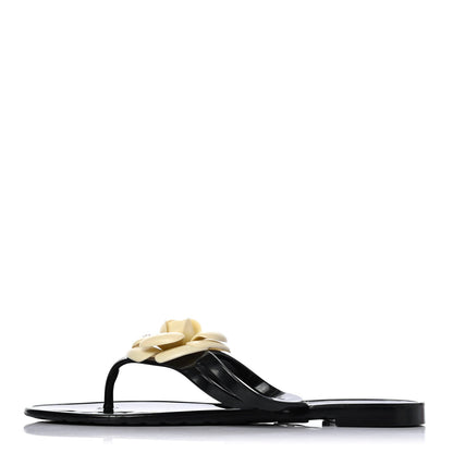 Chanel Jelly Quilted Camellia Thong Sandals 38 White Black 1 of 4