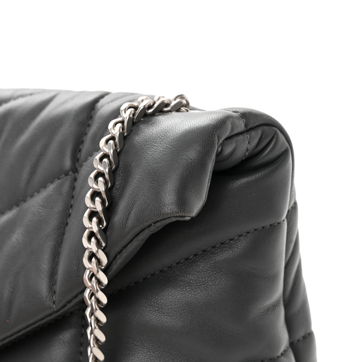 Lambskin Quilted Mini Loulou Puffer Monogram Chain Satchel Storm