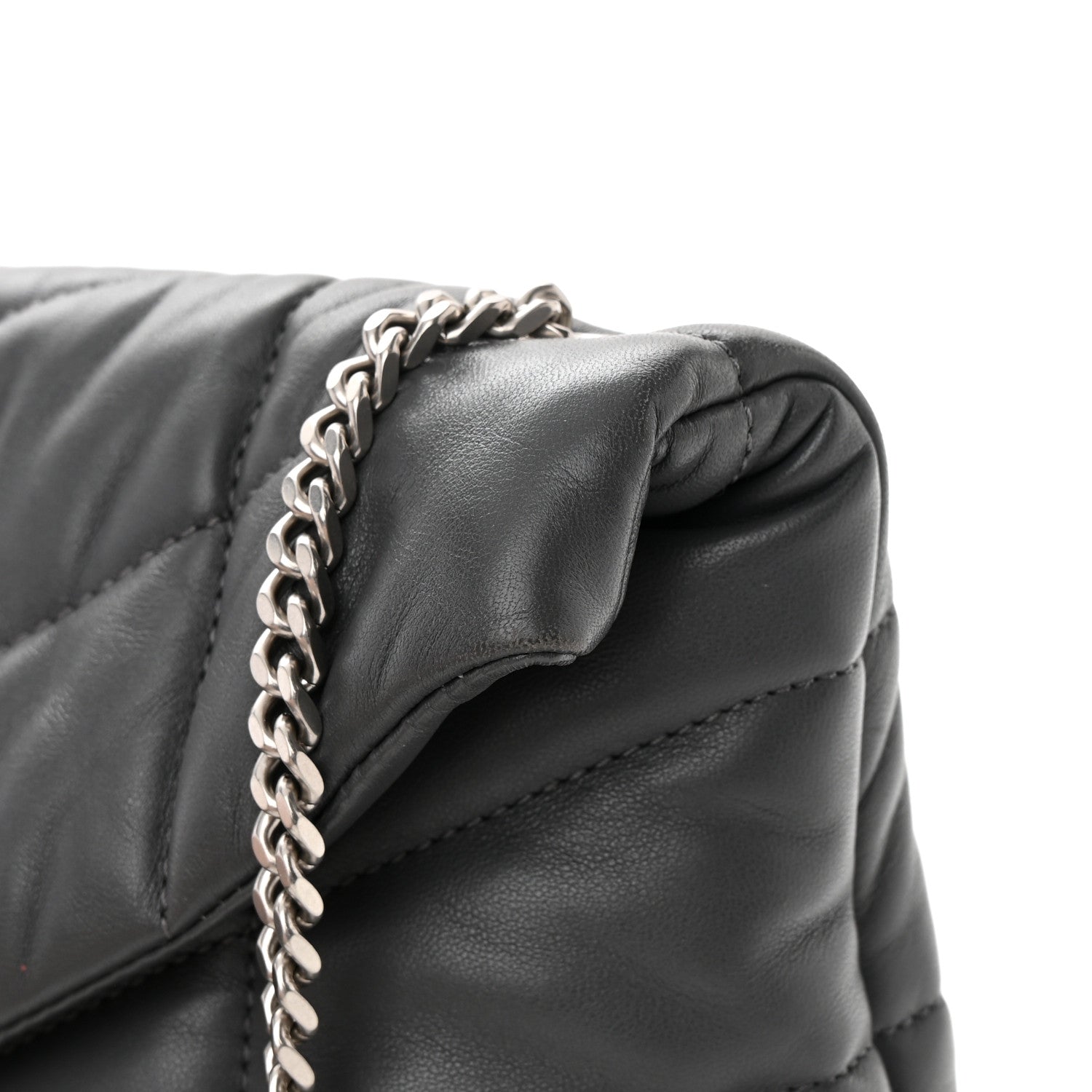 Saint Laurent Lambskin Quilted Mini Loulou Puffer Monogram Chain Satchel Storm 14 of 16