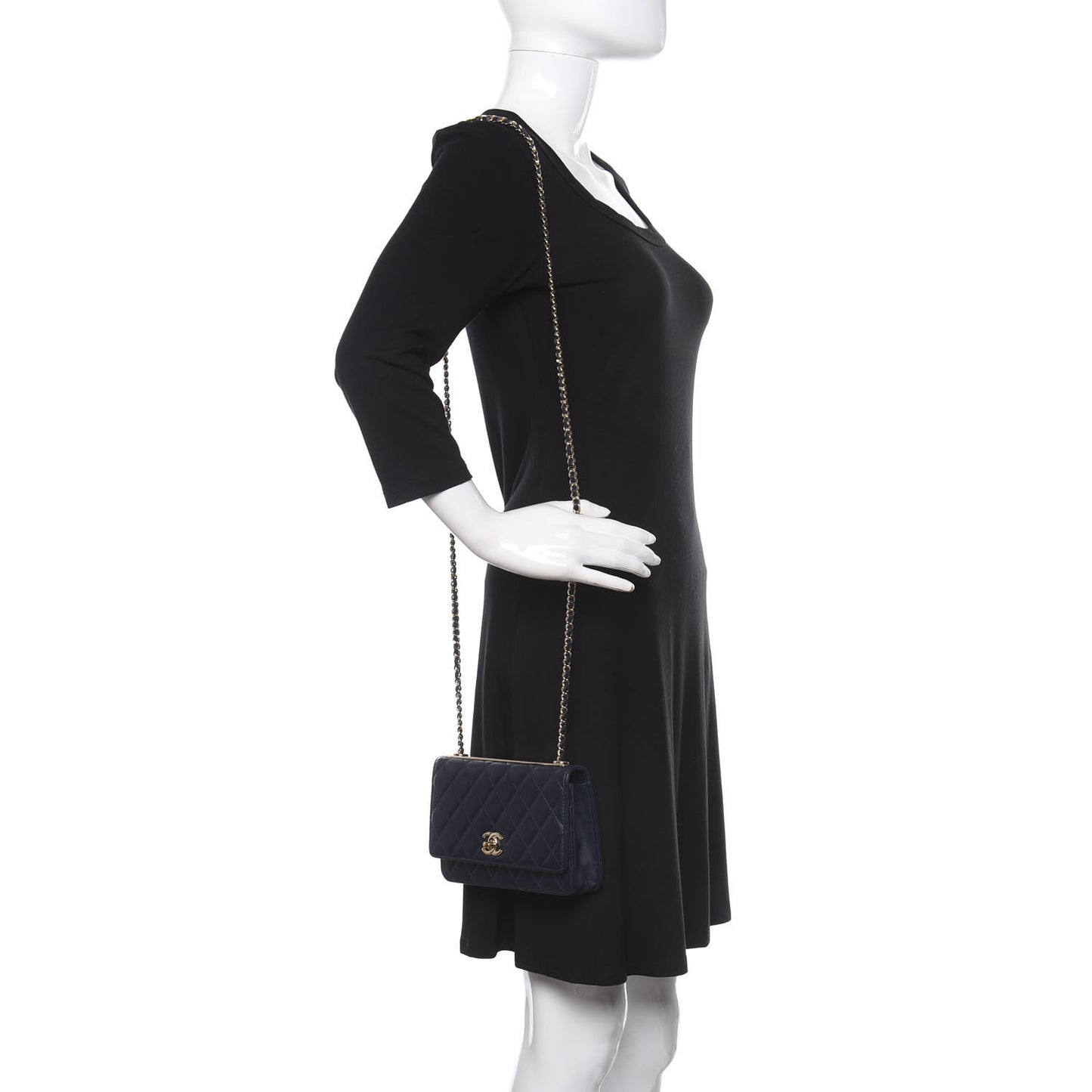 Lambskin Quilted Trendy CC Wallet On Chain WOC Navy