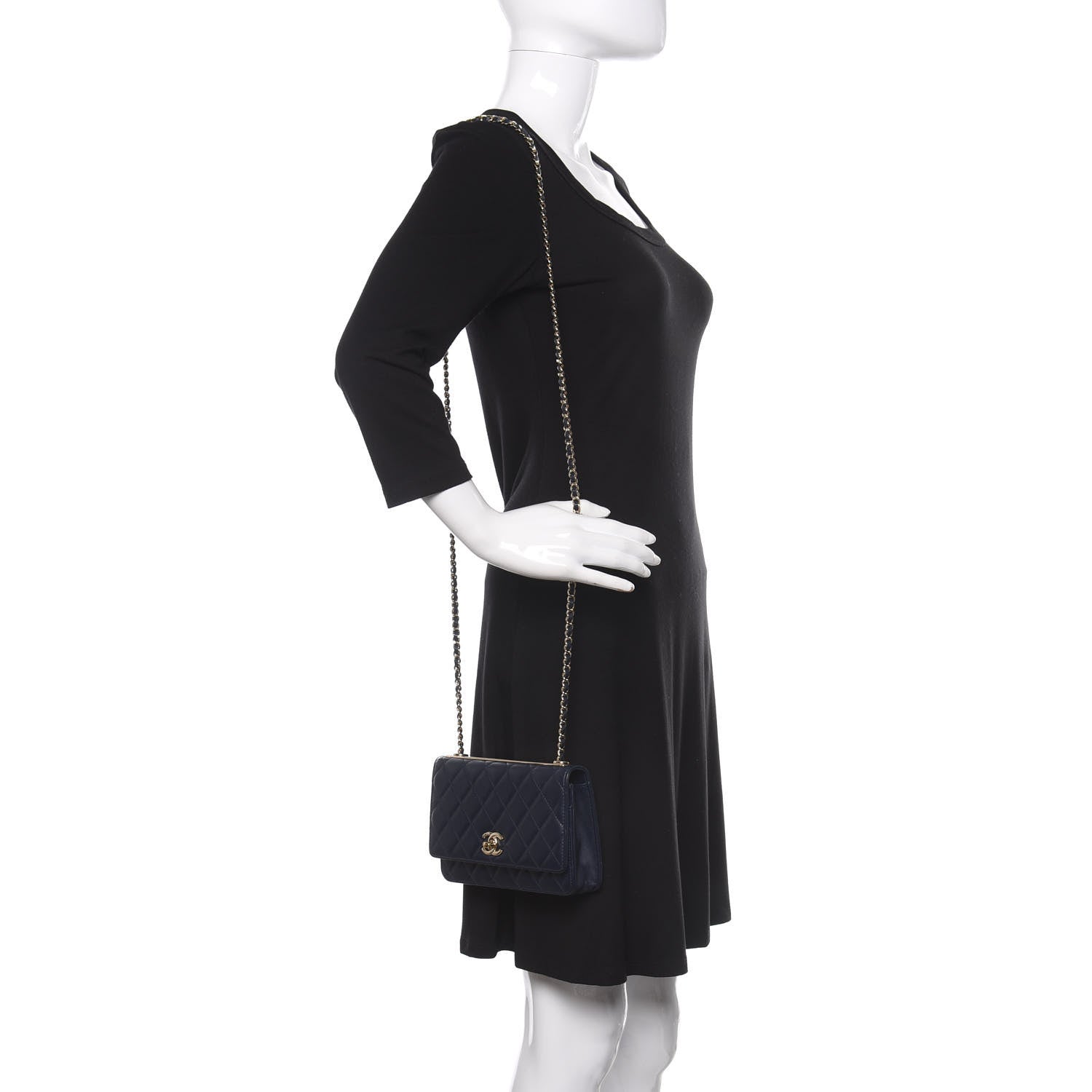 Chanel Lambskin Quilted Trendy CC Wallet On Chain WOC Navy 2 of 11