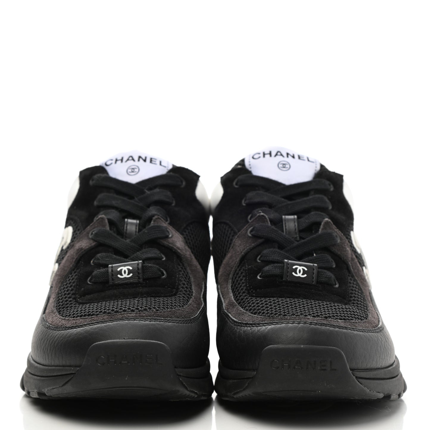 Mesh Suede Grained Calfskin Womens CC Sneakers 38.5 Black White
