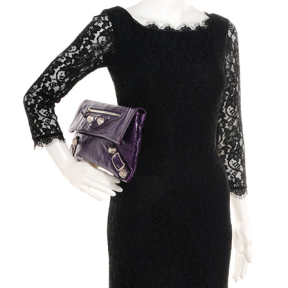 Balenciaga Chevre Giant 21 Silver Hardware Envelope Clutch Violet 2 of 11