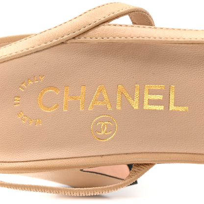 Chanel Goatskin Grosgrain Cap Toe CC Slingback Pumps 39.5 Beige Black 8 of 11