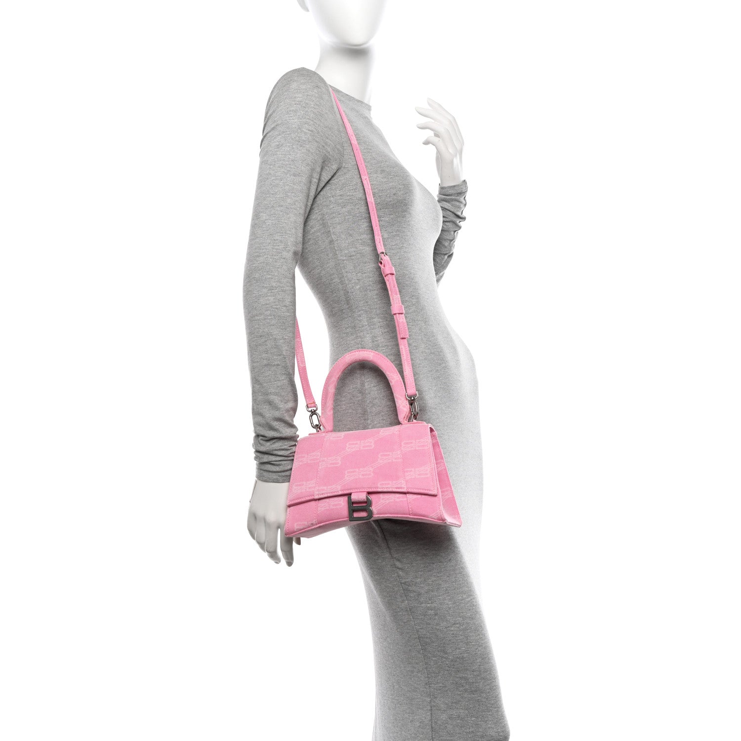 Balenciaga Washed Denim BB Monogram Hourglass Top Handle Bag Small Pink 3 of 12