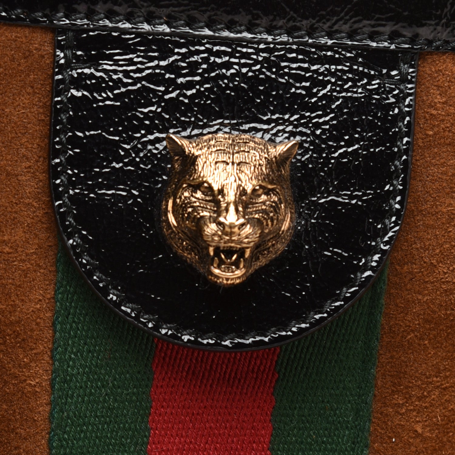 Gucci Suede Patent Web Large Ophidia Vertical Shopping Tote Nocciola Black 10 of 10