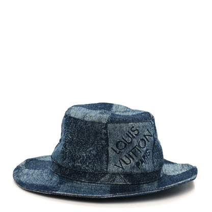 Louis Vuitton Denim Damier Chapeau Skater Bucket Hat 58 Blue 3 of 9