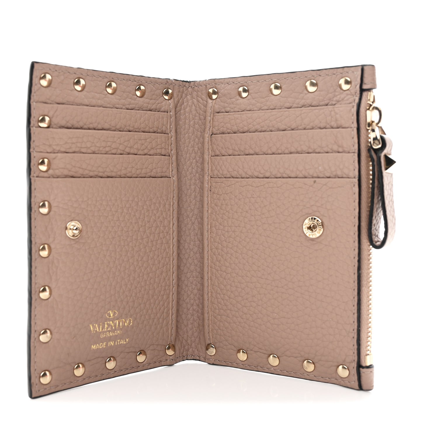 Grainy Calfskin Rockstud Coin Purse Card Holder Poudre