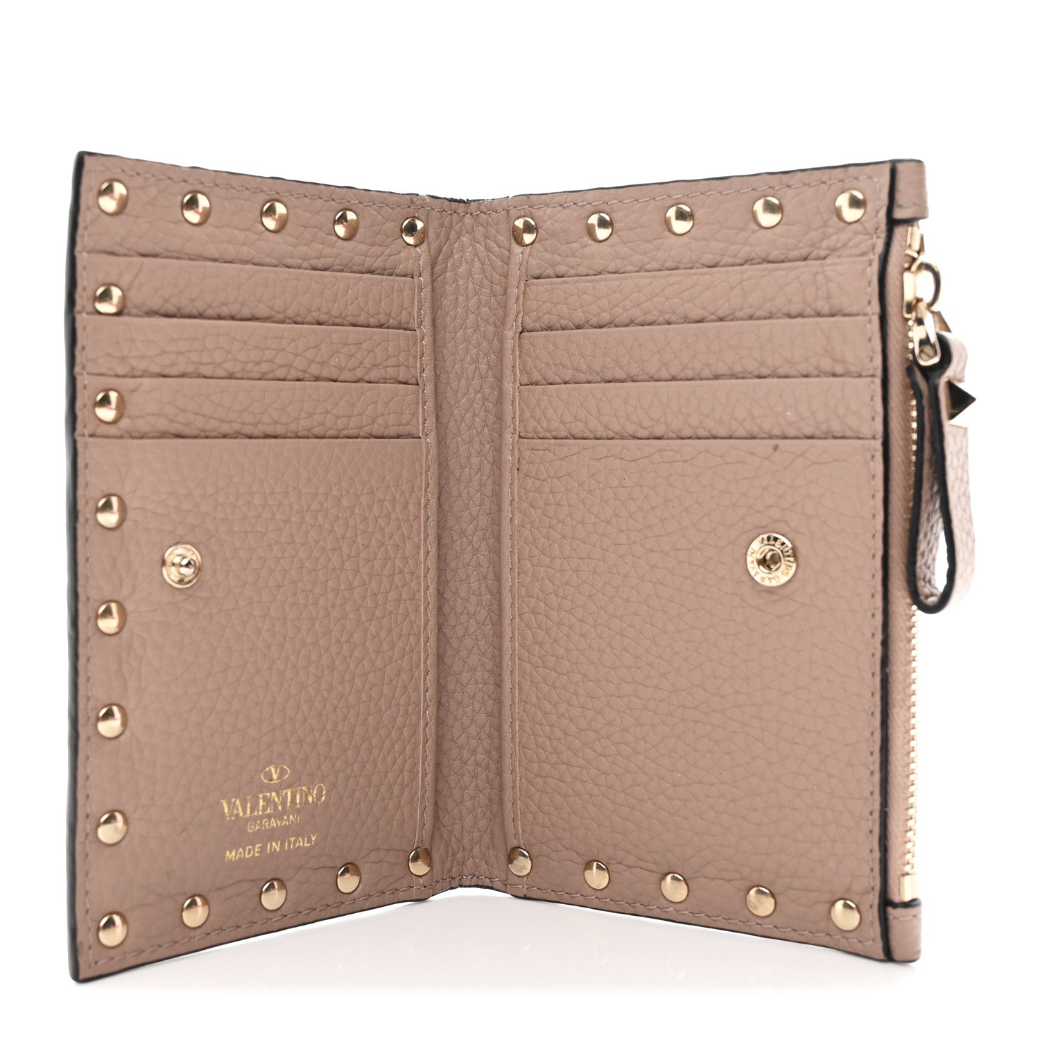 Valentino Garavani Grainy Calfskin Rockstud Coin Purse Card Holder Poudre 5 of 8