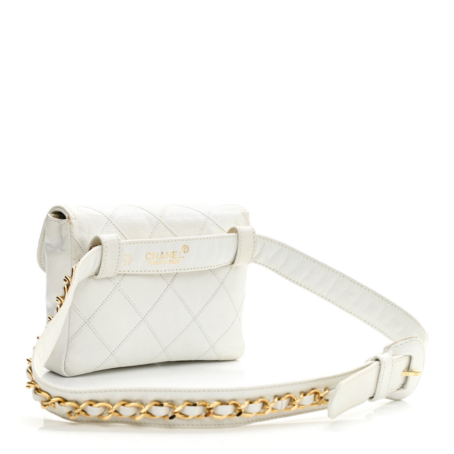 Lambskin Quilted Flap Waist Belt Bag 70 28 White