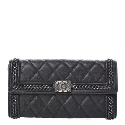 Chanel Calfskin Quilted Boy Chain Around Flap Wallet Black 1 of 11