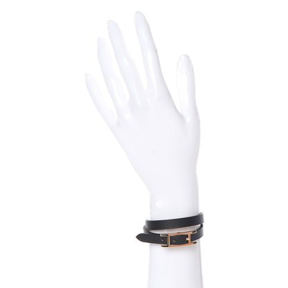 Hermes Chamonix Behapi Double Tour Bracelet T2 Black Gold 2 of 6