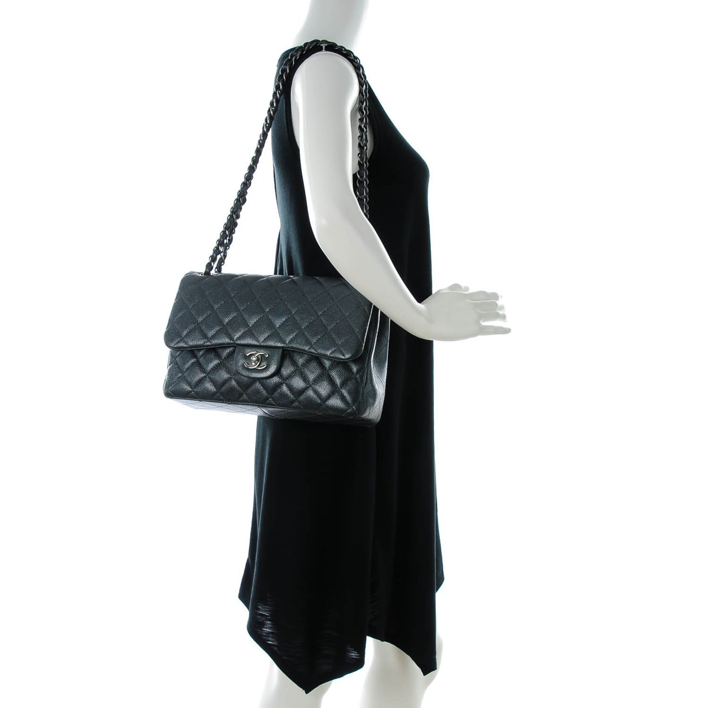 Metallic Caviar Quilted Jumbo Double Flap Dark Grey
