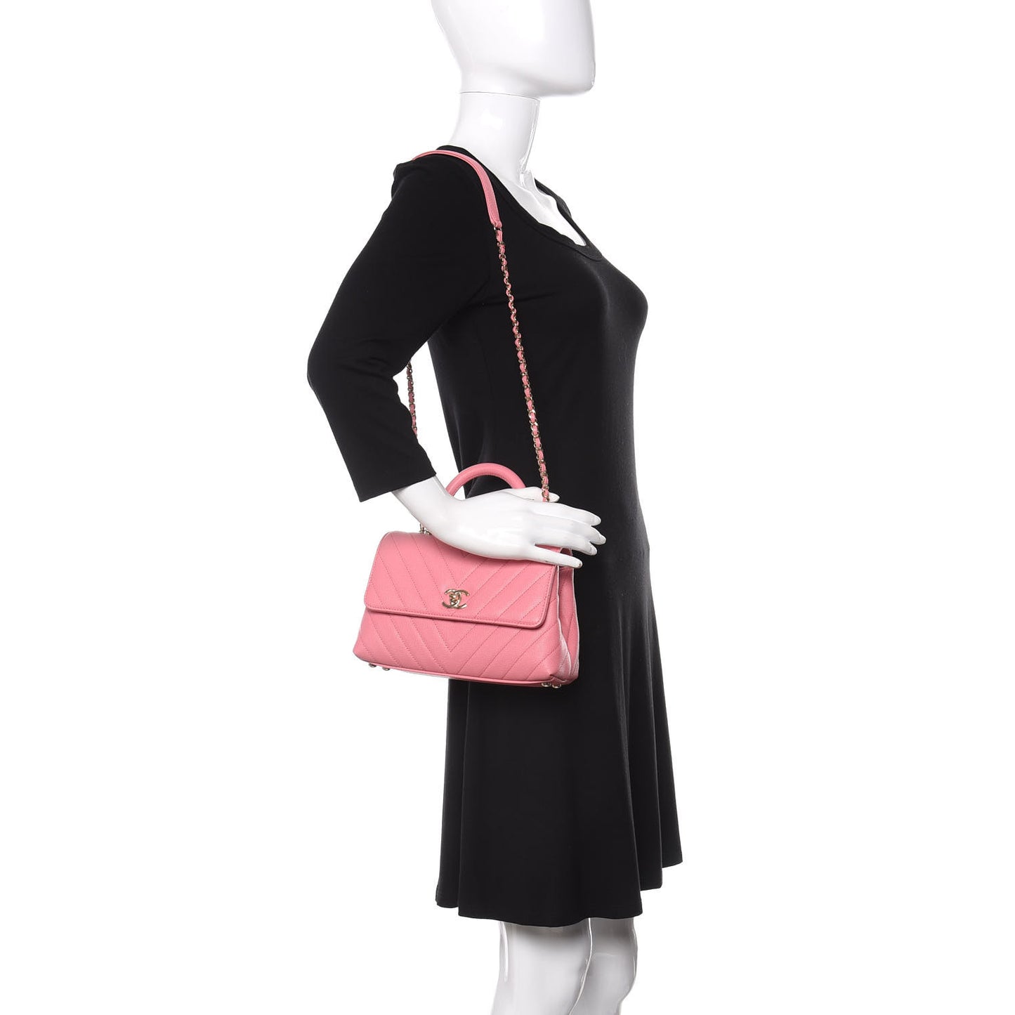 Caviar Chevron Quilted Mini Coco Handle Flap Pink