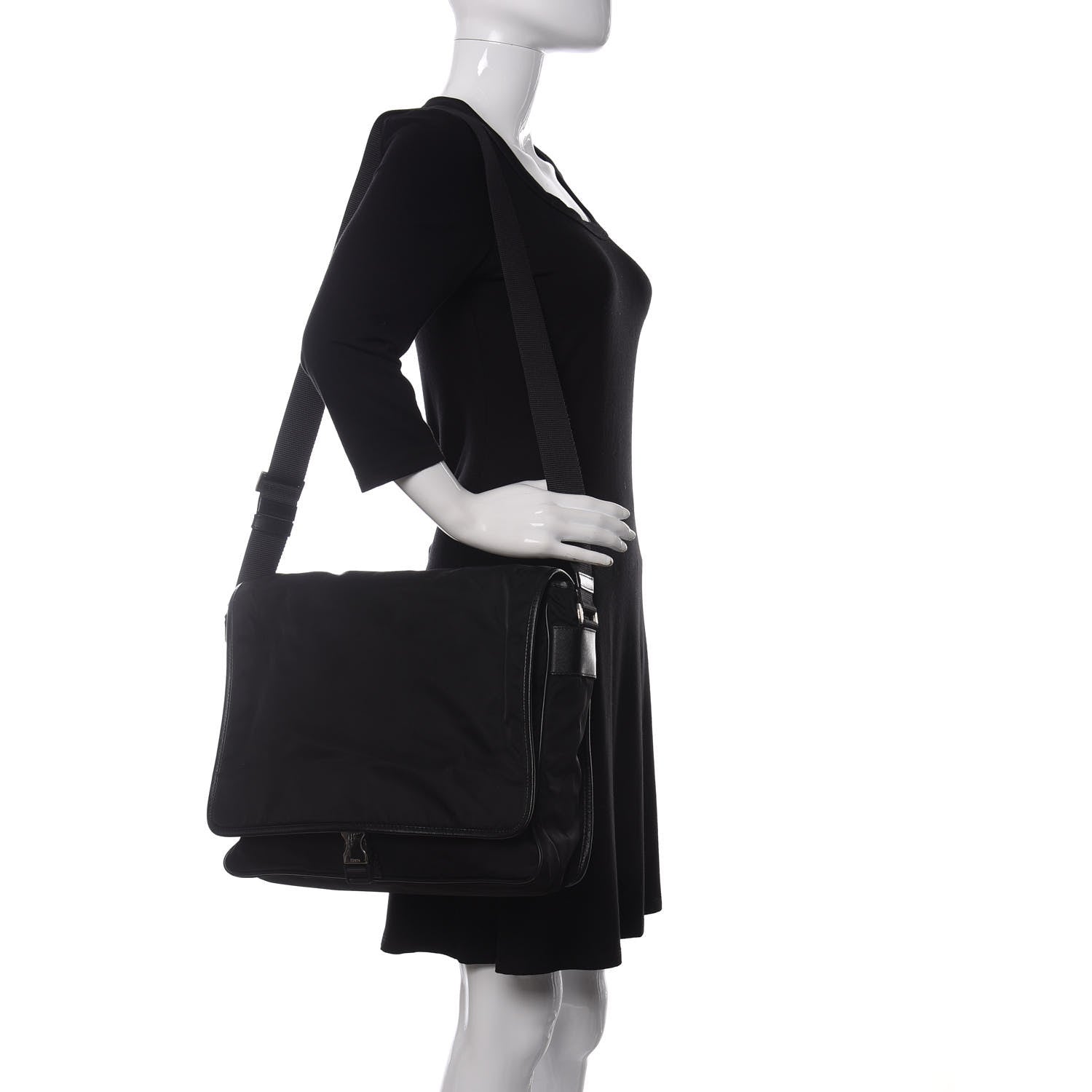 Prada Tessuto Nylon Saffiano Messenger Bag Black 2 of 9
