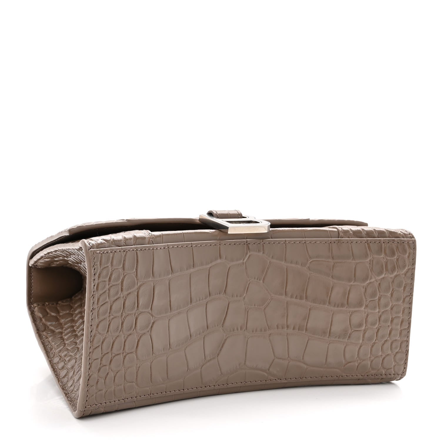 Balenciaga Shiny Calfskin Crocodile Embossed Small Hourglass Top Handle Bag Mink Grey 4 of 9
