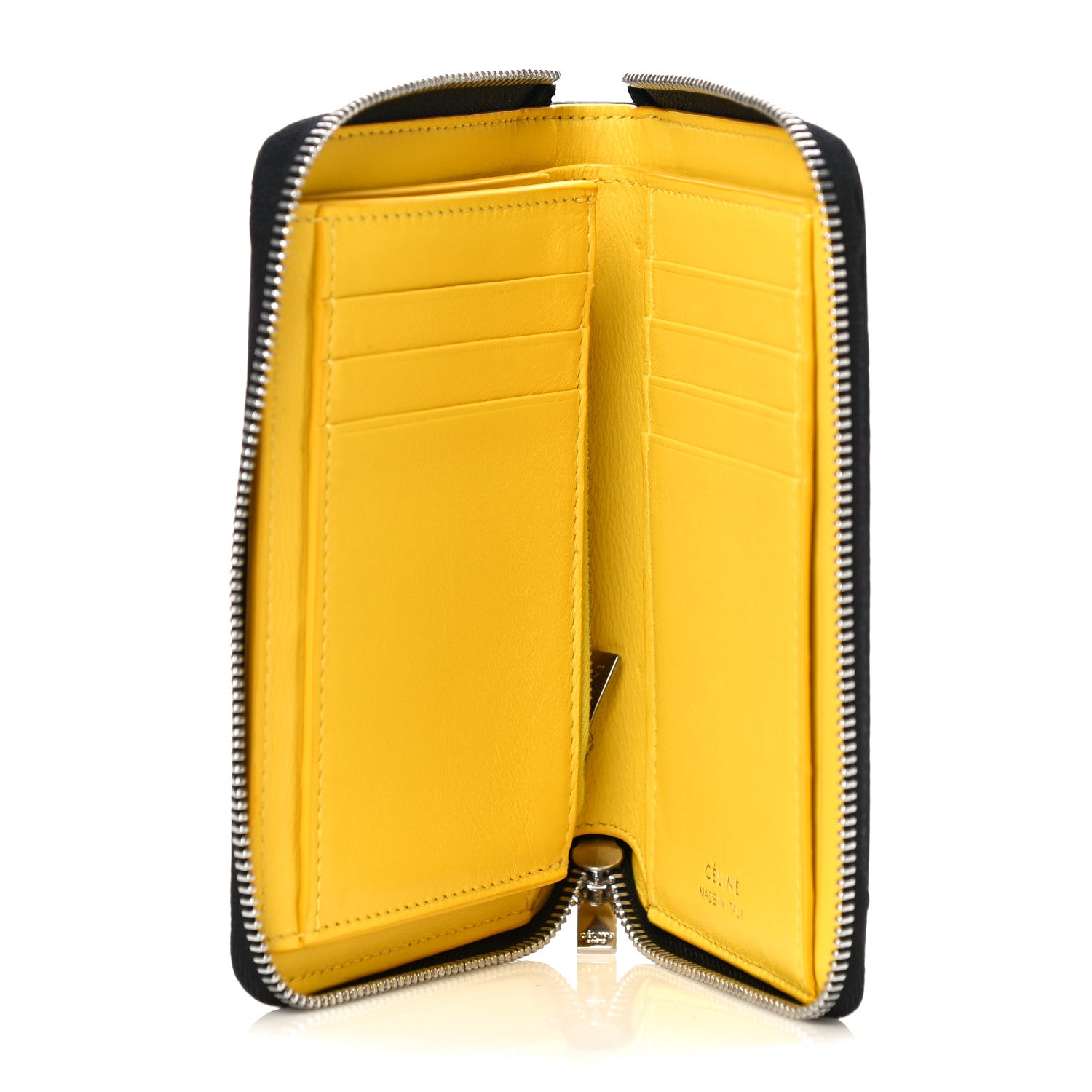 Celine Drummed Calfskin Zip Around Multifunction Wallet Black Citron 5 of 9