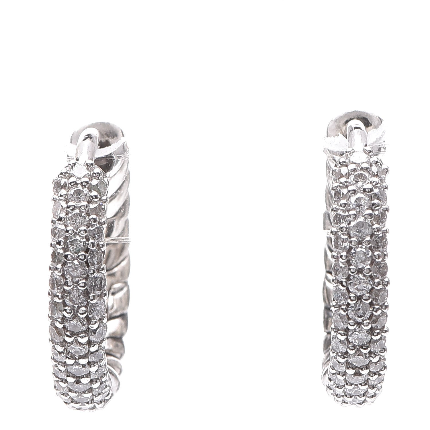 David Yurman Sterling Silver Diamonds Petite Pave Huggie Hoop Earrings 1 of 4