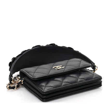 Chanel Lambskin Quilted Camellia Card Holder On Chain Black 4 of 9