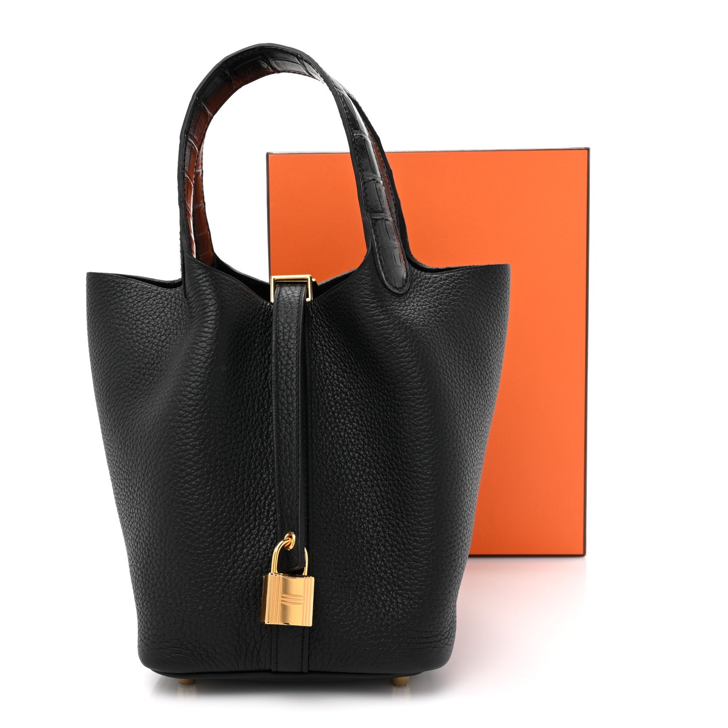 Taurillon Clemence Matte Alligator Picotin Lock Touch 18 PM Black