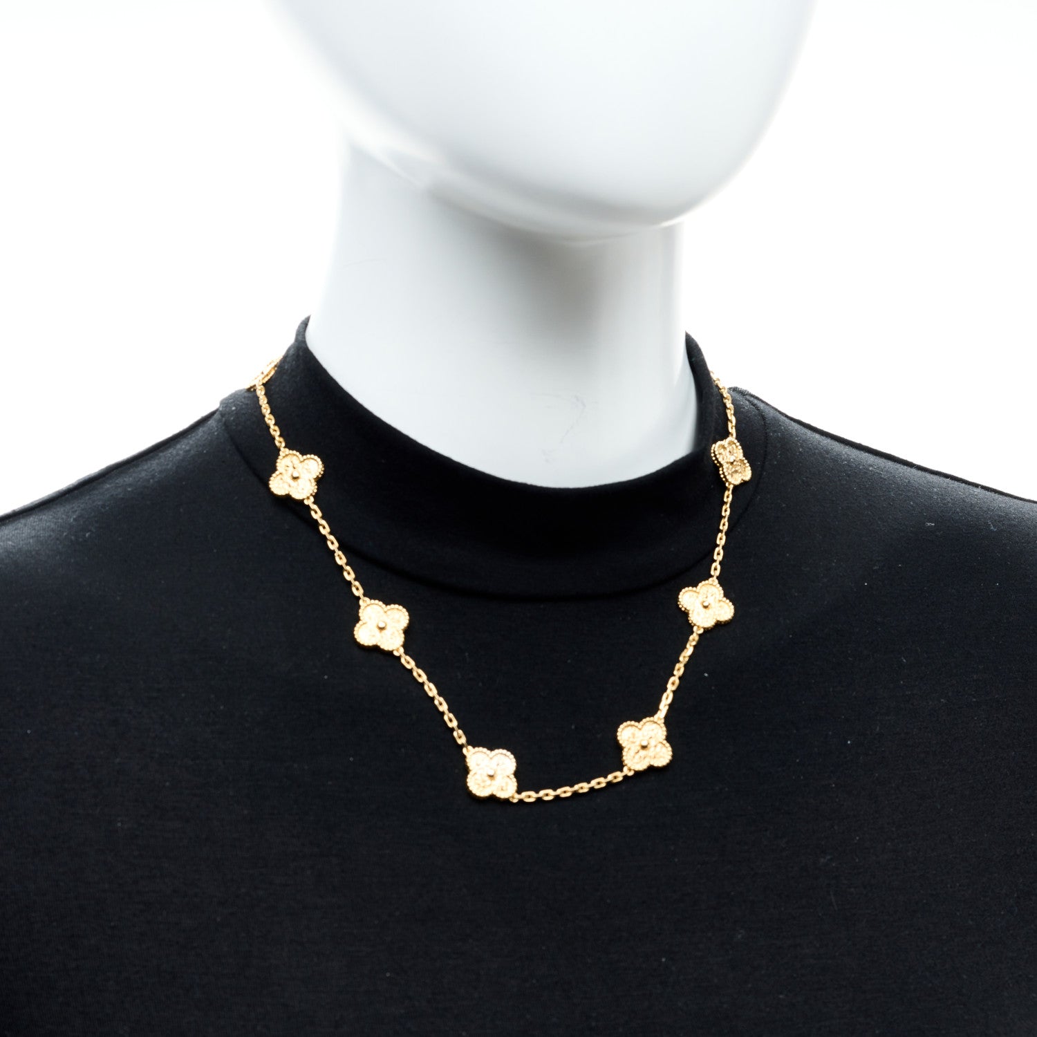 Van Cleef & Arpels 18K Yellow Gold 10 Motifs Vintage Alhambra Necklace 2 of 7