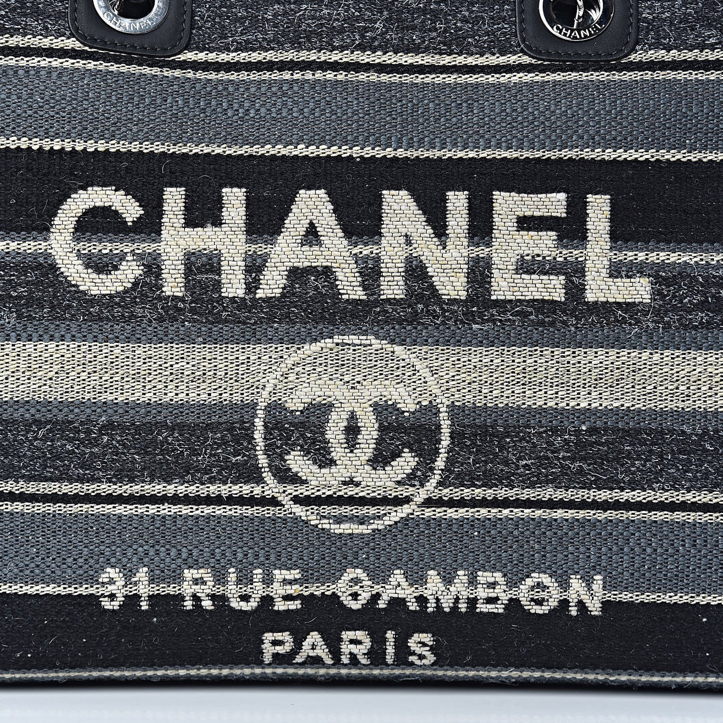 Striped Canvas Small Deauville Tote Dark Grey