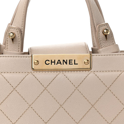 Chanel Grained Calfskin Stitched Small Label Click Shopper Tote Light Beige 8 of 12