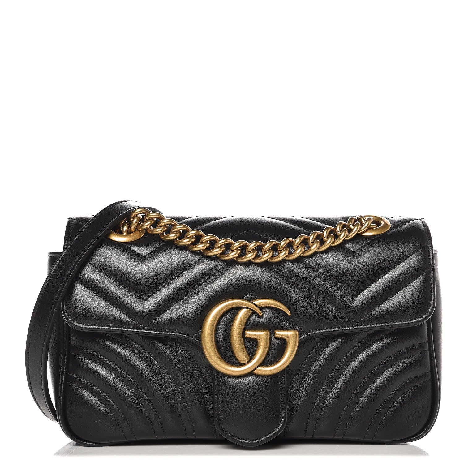 Gucci Calfskin Matelasse Mini GG Marmont Shoulder Bag Black 1 of 8