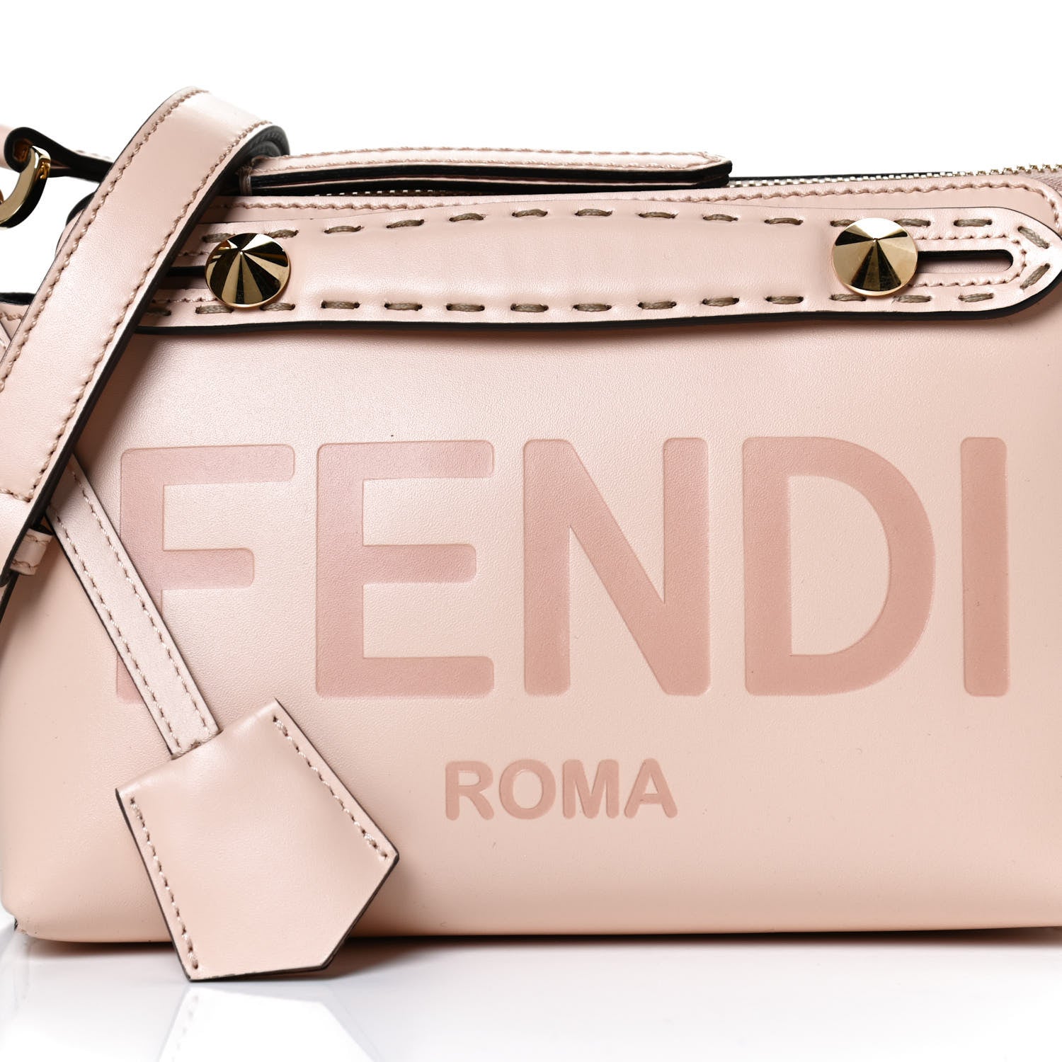 Fendi Vitello King Logo Embossed Mini By The Way Boston Bag Light Rose 10 of 12