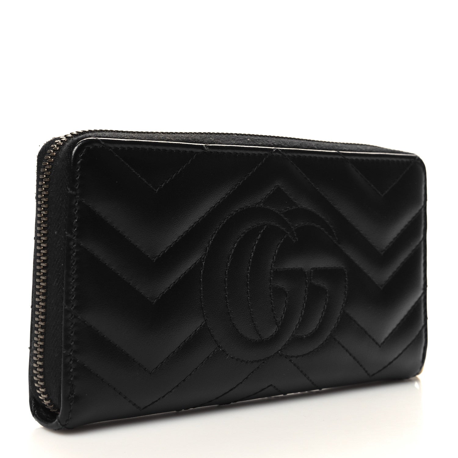 Gucci Calfskin Matelasse GG Marmont Zip Around Wallet Black 3 of 11