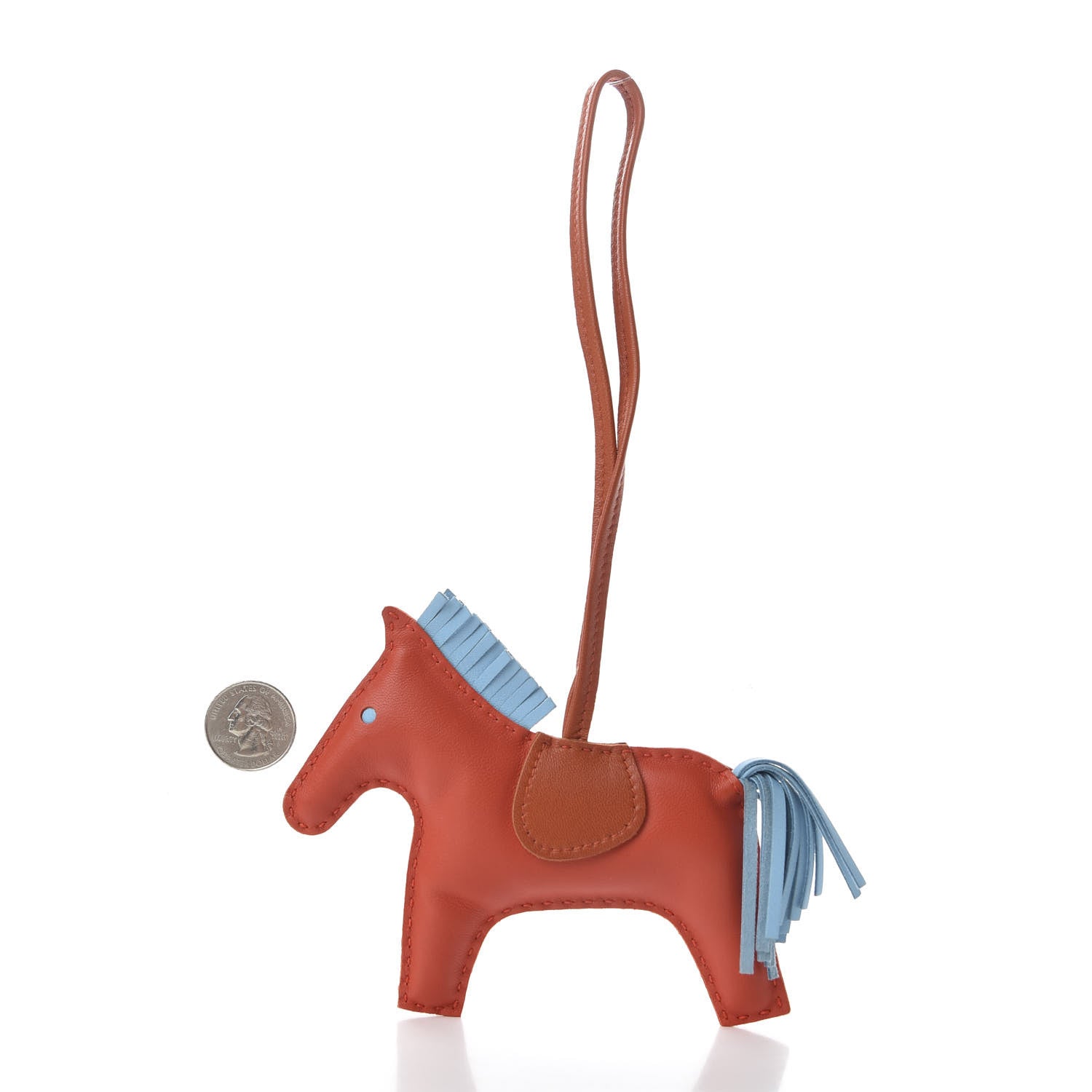 Hermes Milo Lambskin Grigri Rodeo Horse Bag Charm GM Capucine Celeste Cornaline 2 of 4