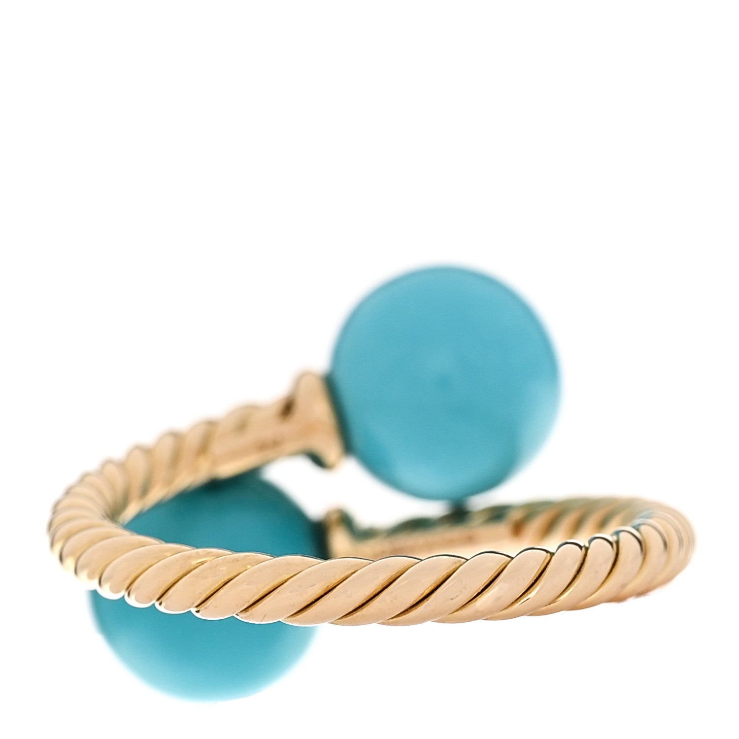 David Yurman 18K Yellow Gold Turquoise 8mm Solari Bypass Ring 52 6 3 of 5