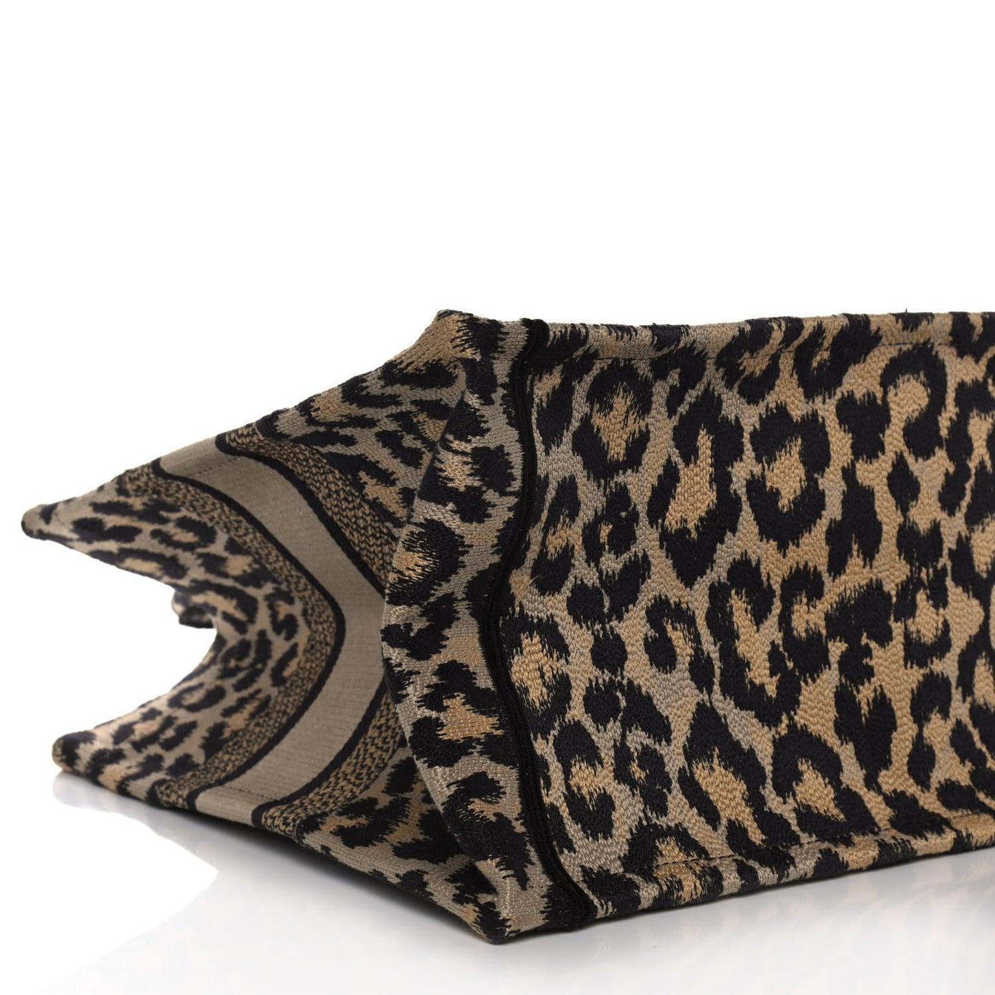 Canvas Mizza Embroidered Medium Leopard Book Tote Beige