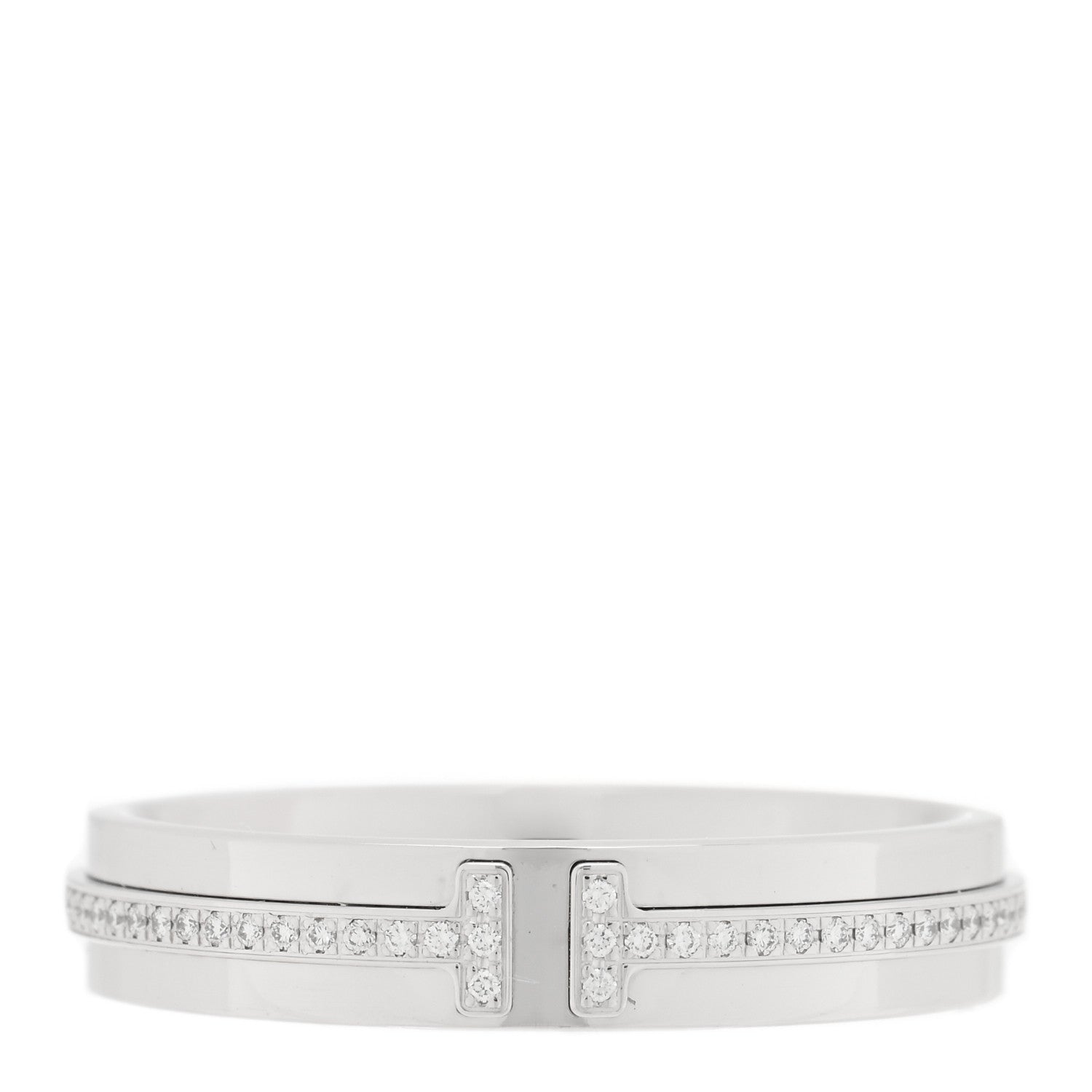 Tiffany 18K White Gold Diamond Narrow T Two Ring 61 9.5 1 of 4